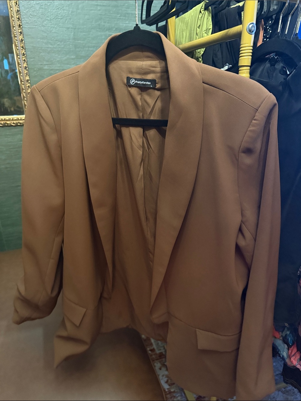 PeonyGarden Women's Camel Brown Open-Front Blazer